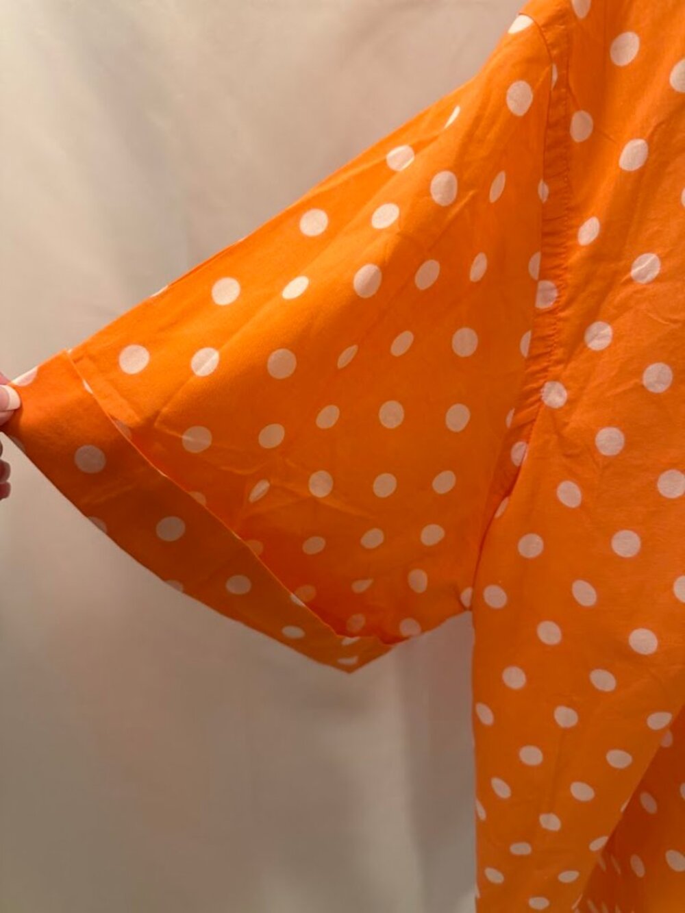 Women's Orange and White Polka Dot Short-Sleeve Cotton Button-Down Shirt - 3x - Picture 4 of 16
